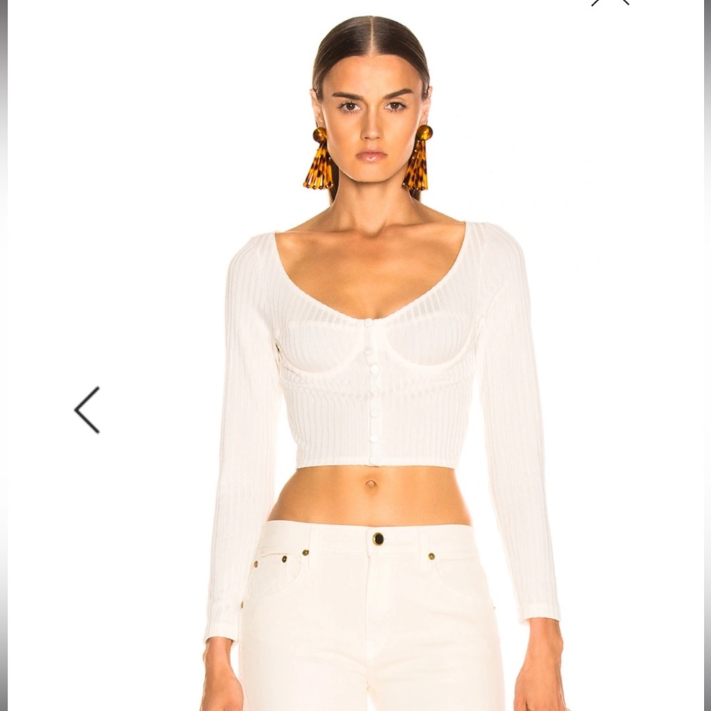 Fleur du Mal White Ribbed Long Sleeve Top